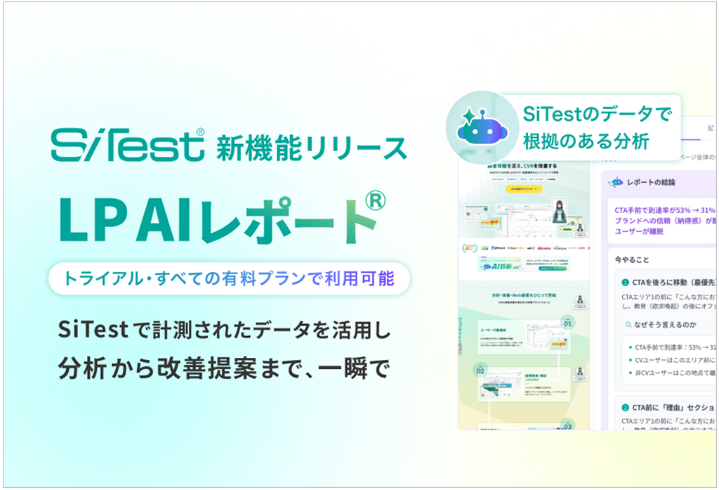 【グラッドキューブ】「 SiTest 」 に AI が LP 改善提案レポートを自動生成する新機能「 LP AIレポート® 」を追加